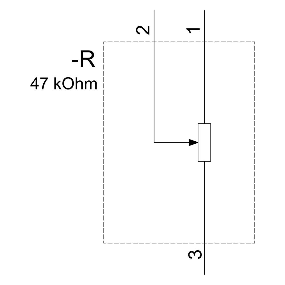 Circuit symbol shows a resistance of 47 kΩ between contacts 2 and 1, within the rectangle. Contact 3 leads to the box.