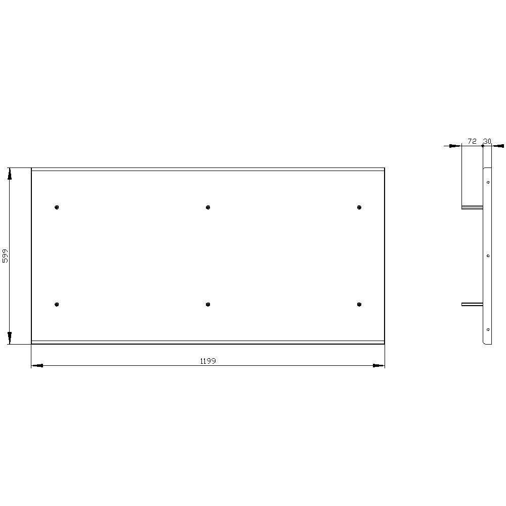 Technical drawing of a rectangular panel measuring 1139 x 529 mm, side view showing a depth of 72 mm.