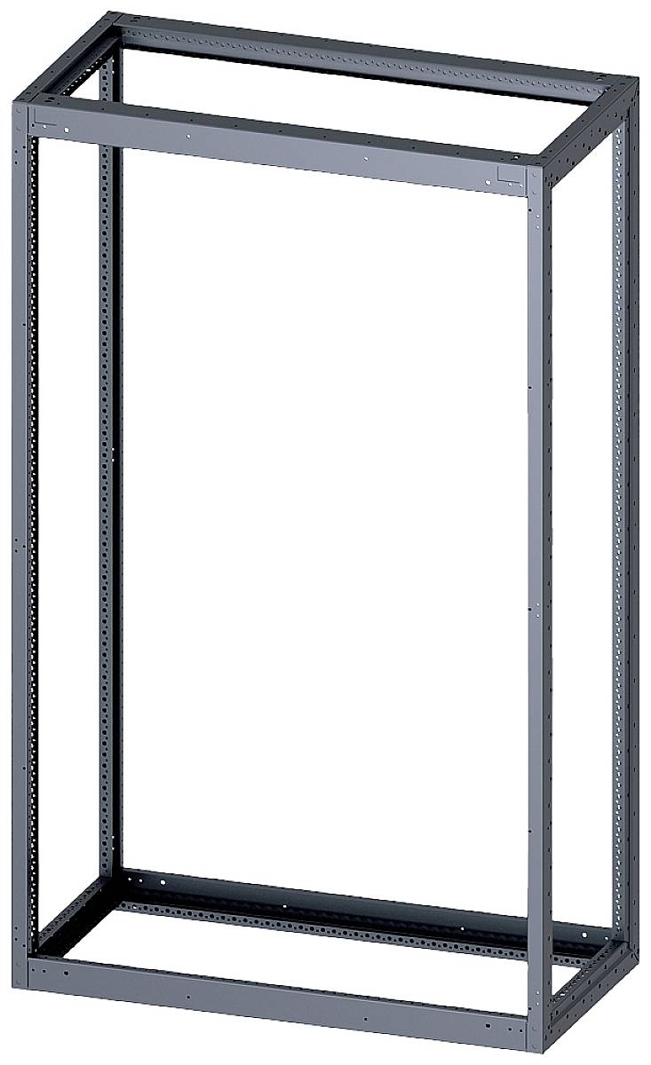 An open metal frame that serves as a server enclosure. Rectangular and tall, suitable for mounting computer servers.