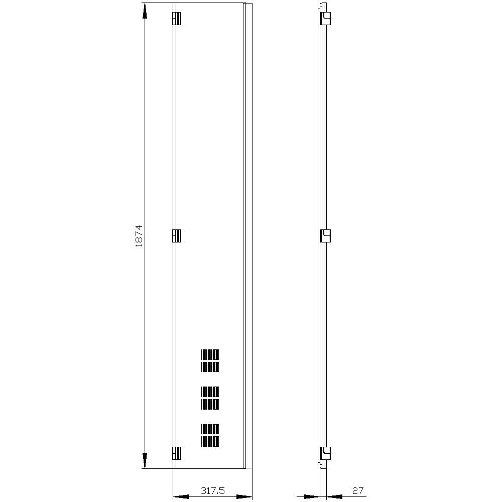 Sketch of a rectangular component with dimensions: height 1,874 mm, width 317.5 mm, depth 27 mm. Construction details visible.