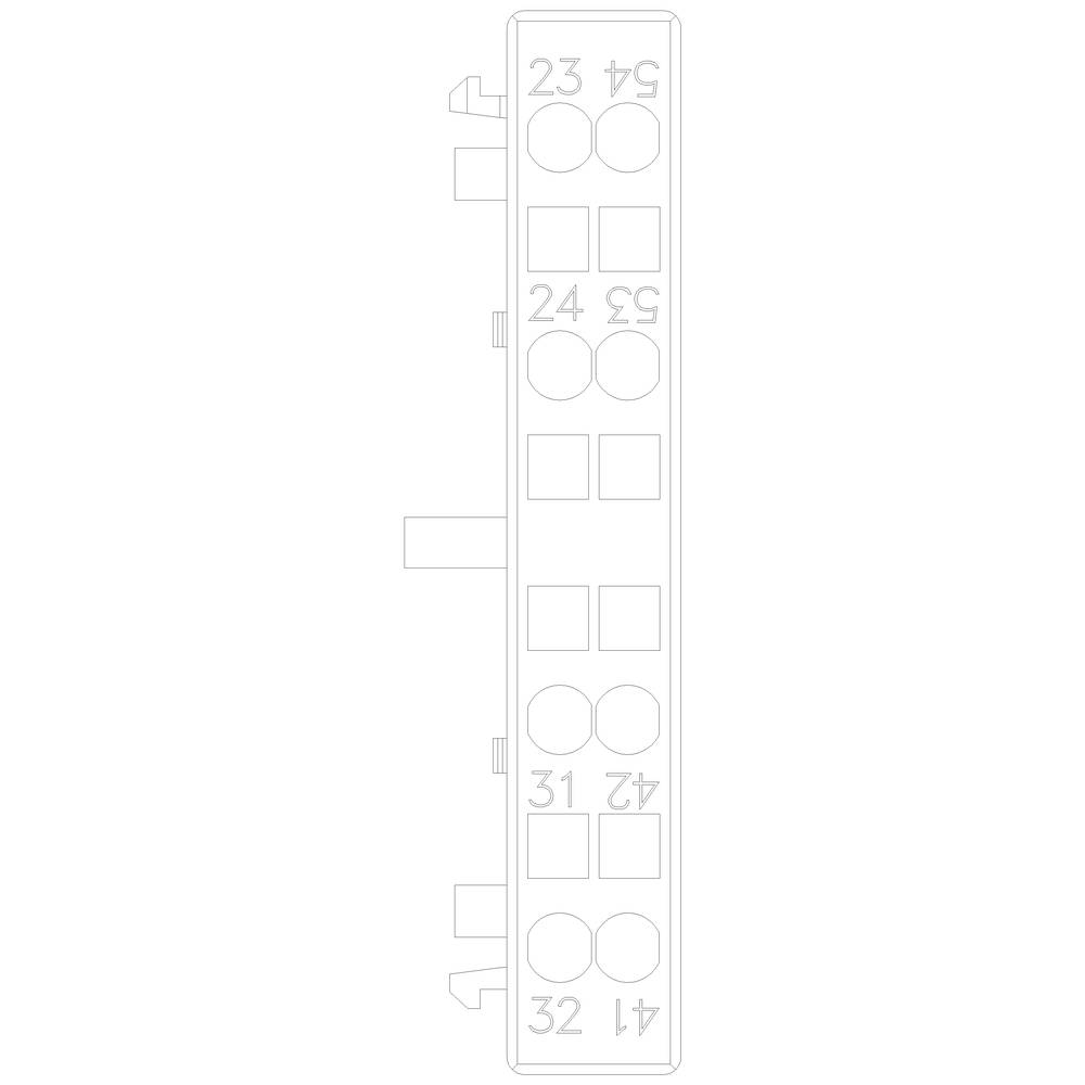 Schematic of a front plate with rectangular and circular cutouts in two vertical rows. Numbers 23 to 42 are marked on the left side.