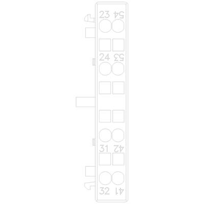 Schematic of a front plate with rectangular and circular cutouts in two vertical rows. Numbers 23 to 42 are marked on the left side.