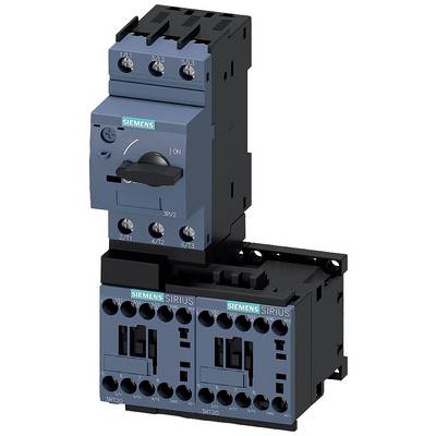 A blue Siemens electrical circuit breaker. The switch has multiple inputs and outputs and is mounted on a black base.