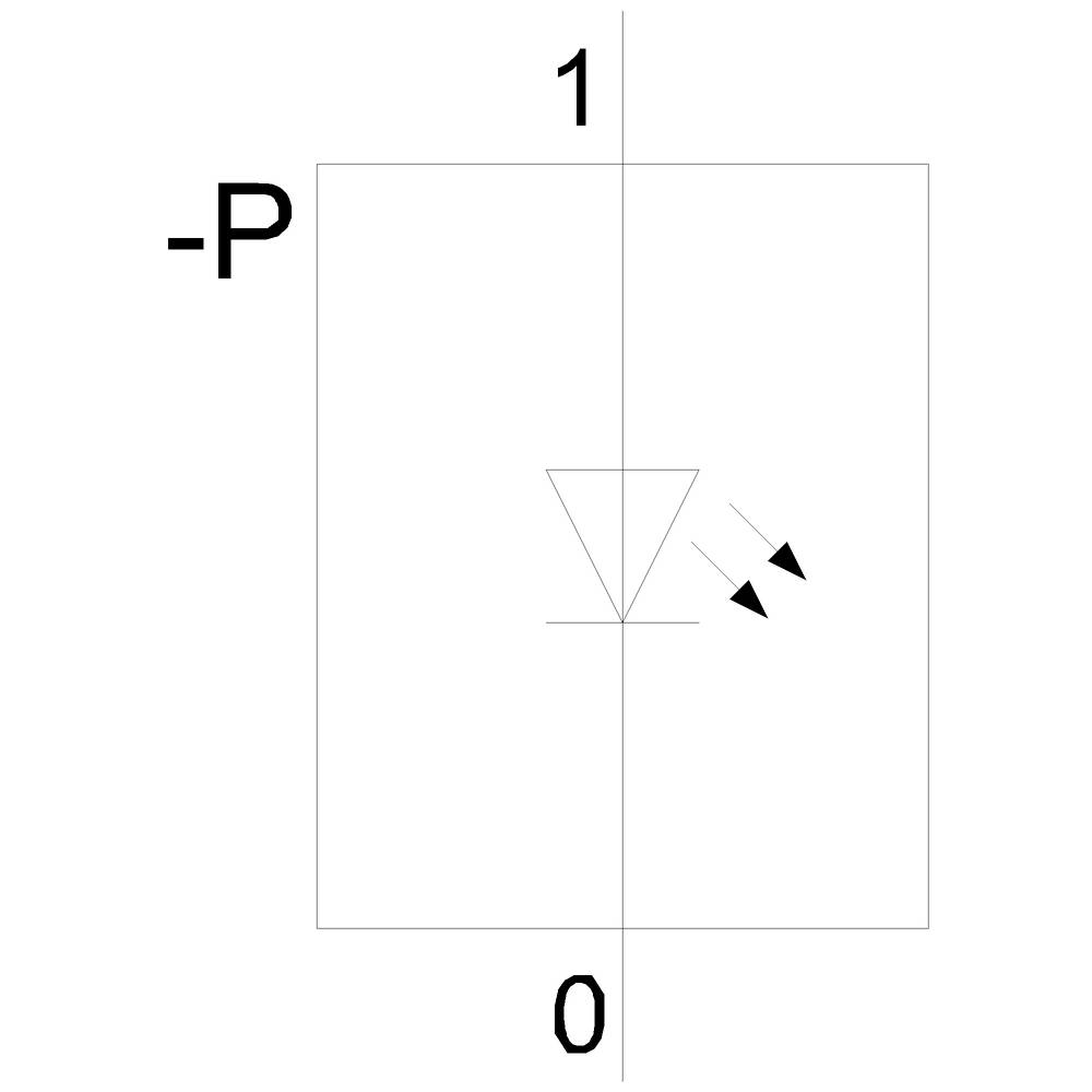 An arrow points to the right towards a circle in the centre of the image between vertical lines marked with '1' at the top and '0' at the bottom.