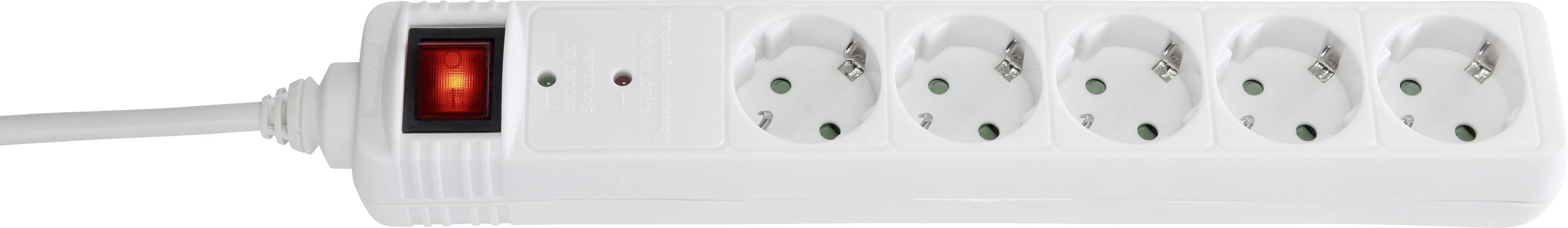 Five-socket extension lead with an illuminated power switch.