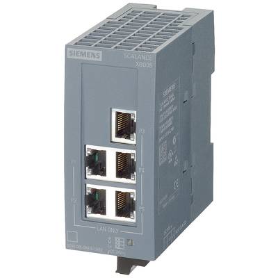 Industrial network switch with six Ethernet ports, suitable for switchboard installation. Model designation: 'SCALANCE XB006'.