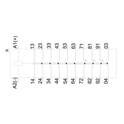 Diagram shows circuits marked with 'A1(+)' and 'A2(-)'. Connections are numbered from 03 to 14 with terminal points.