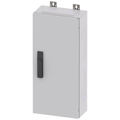 Metal cabinet with black handle and two mounting tabs on top.