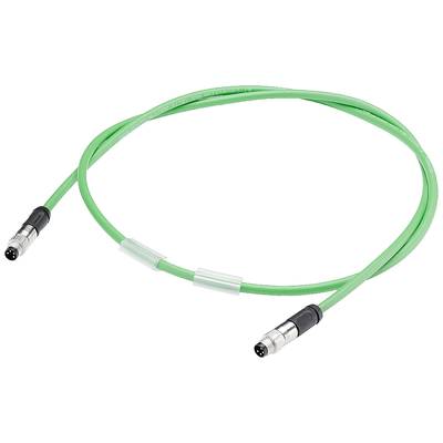 Green cable with metal connectors at both ends, suitable for industrial data communication and network connections.
