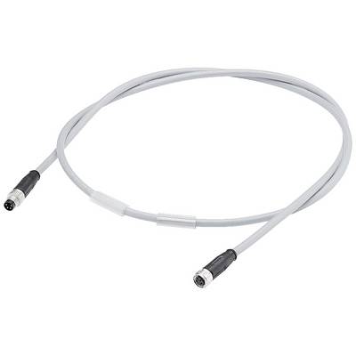 Grey, round cable with two black plugs at the ends, suitable for electronic connections or device connections.