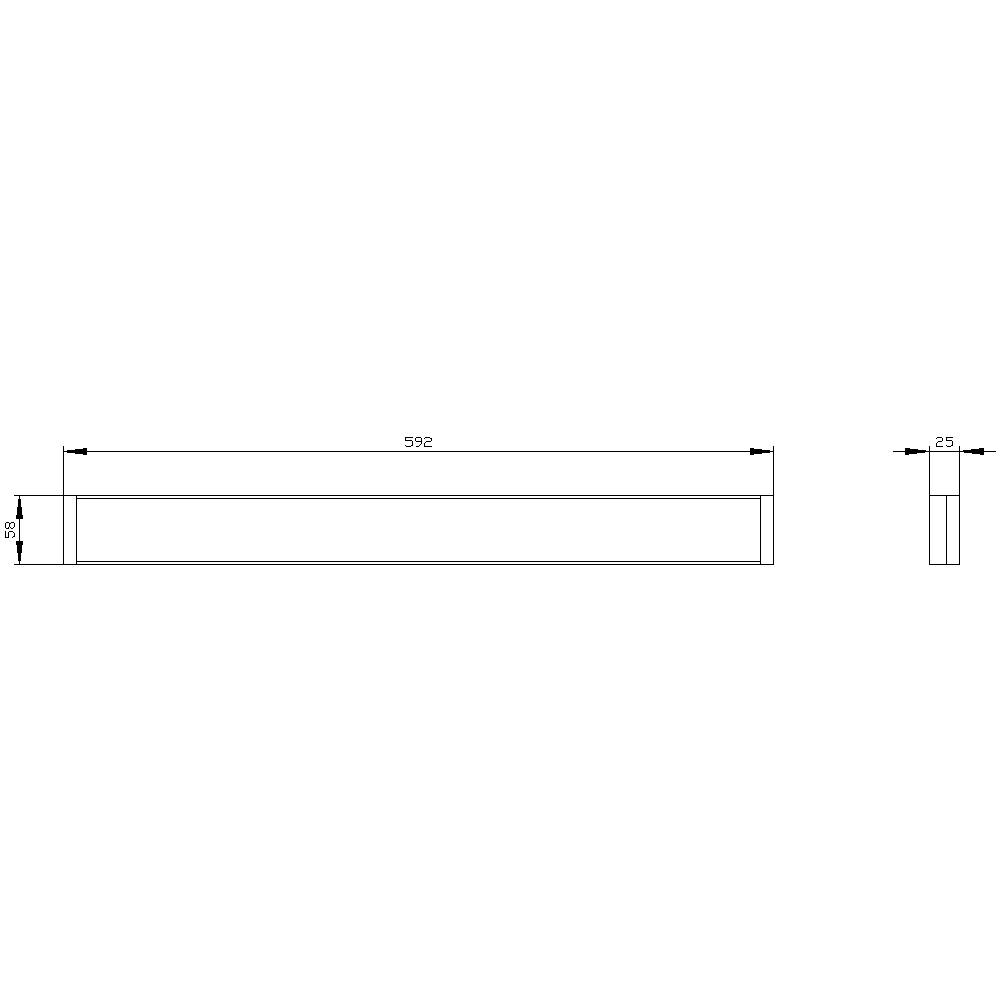 Technical drawing of a rectangular beam with dimensions: Length 592 mm, Width 25 mm, Height 50 mm.