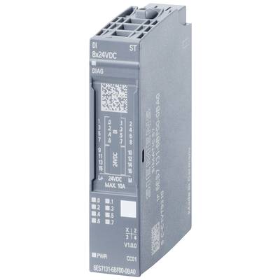'Automation module with 8 digital inputs, 24V DC, model plate with technical details. Manufactured by Siemens in Germany.'