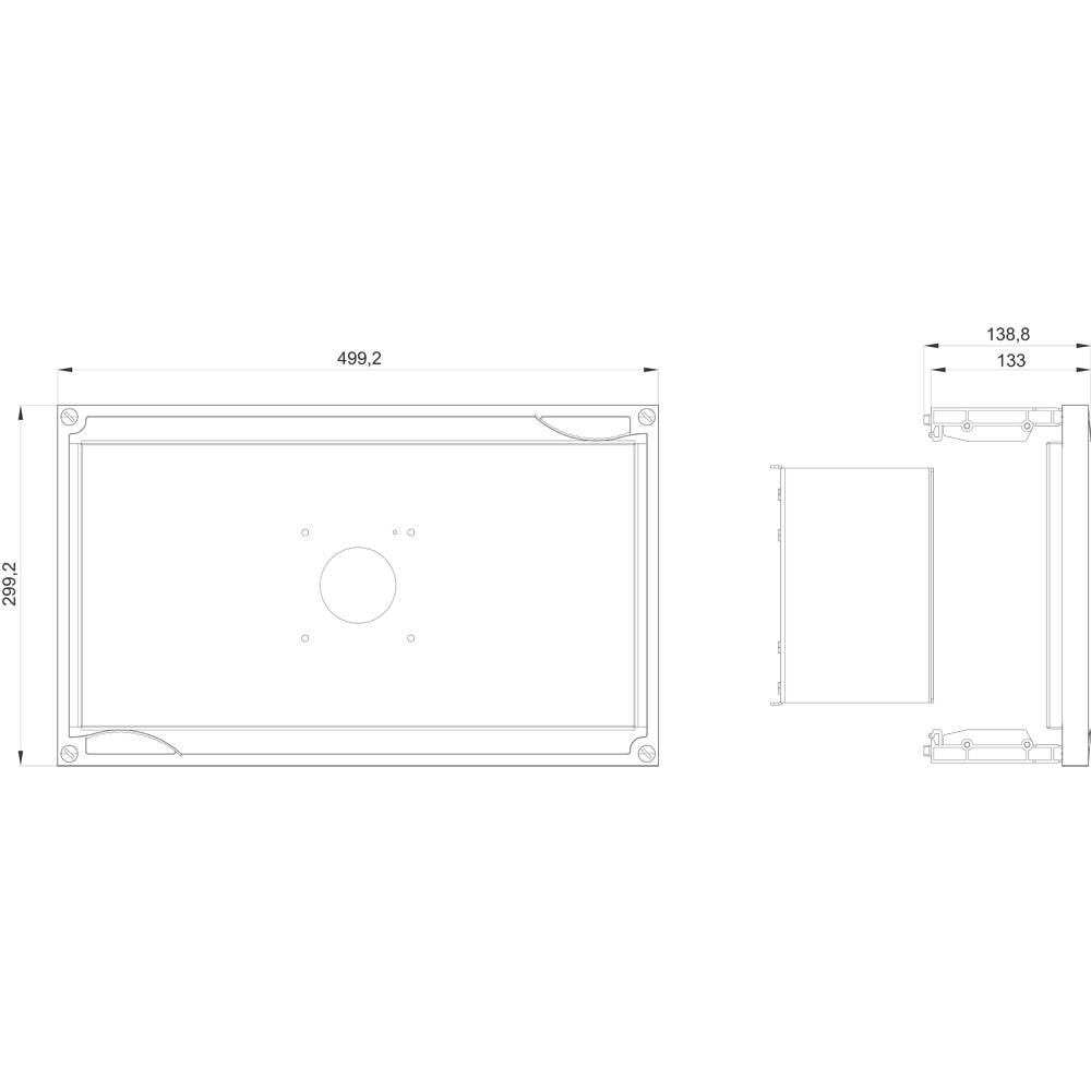 Technical drawing of a rectangular device with dimensions 499.2 x 292.2 mm. Side view shows a depth of 138 mm.