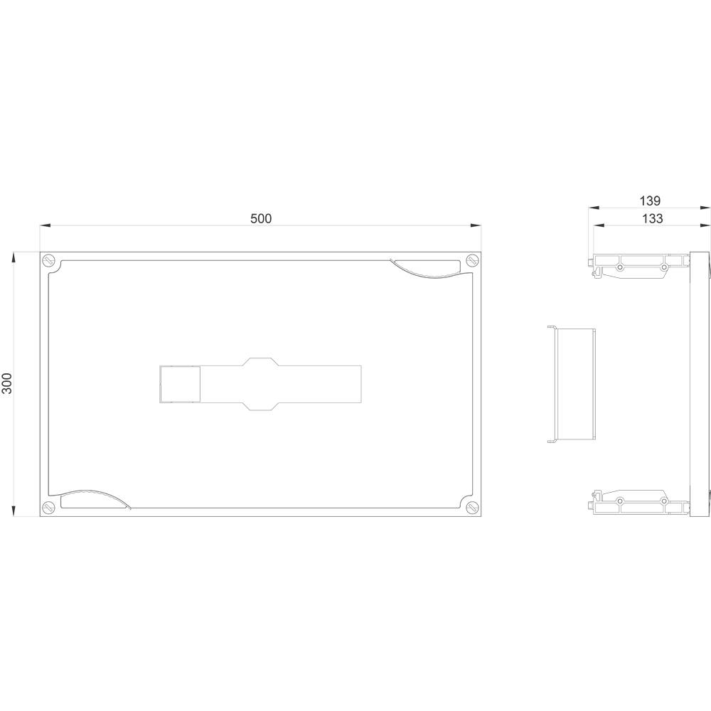 Technical drawing of a rectangular mounting bracket with dimensions: width 500 mm, height 300 mm, depth 139 mm.