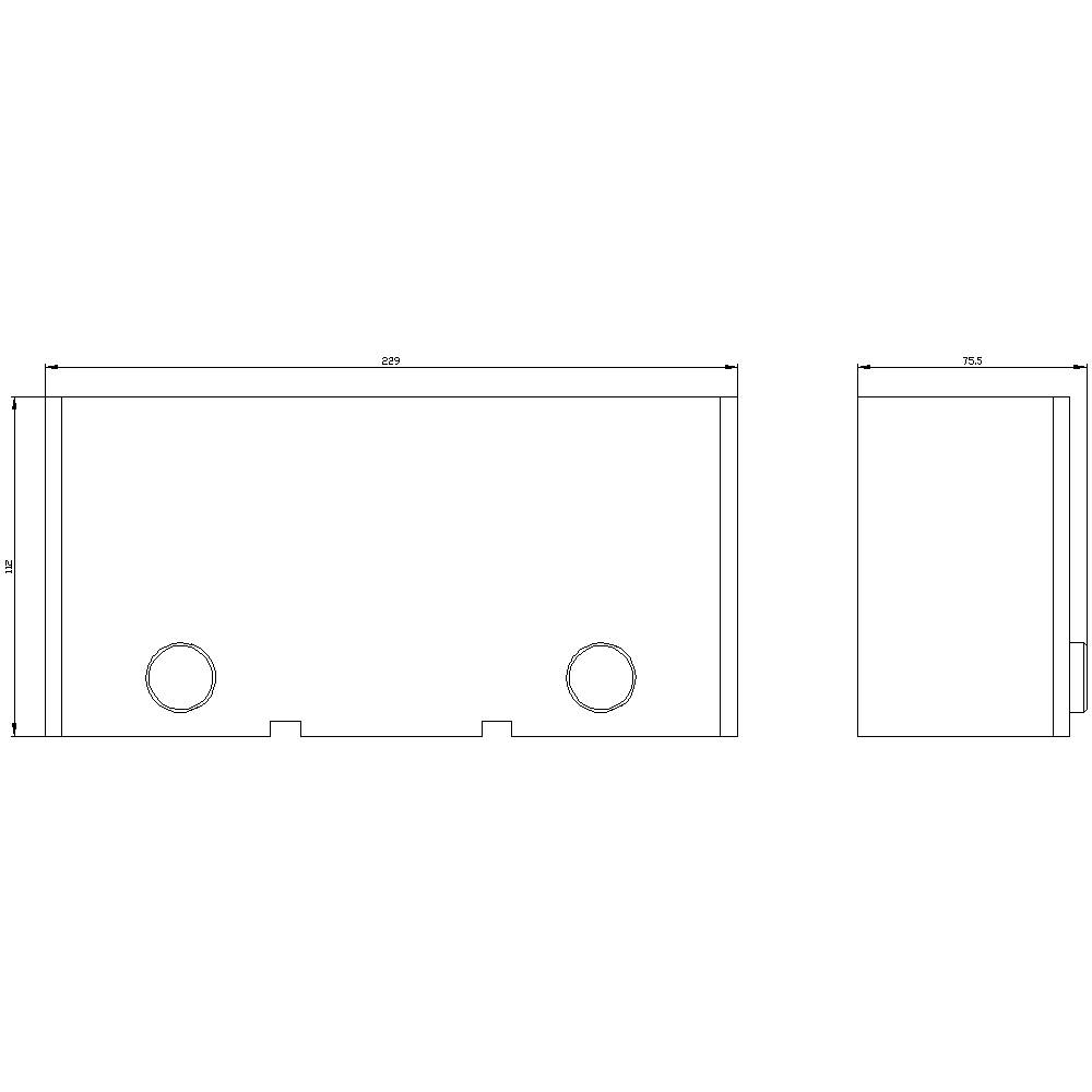 Technical drawing of a rectangular object with two views. Dimensions: 209 mm width, 75.5 mm depth, 94 mm height. Two holes visible.