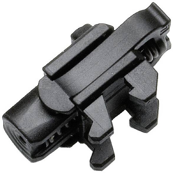 A black, robust cable clip for securing cables to a surface.