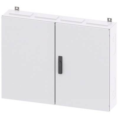 Metal cabinet with two doors and a black handle, suitable for storing equipment or tools.
