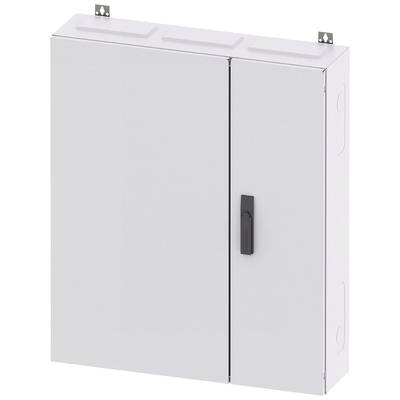 Grey metal enclosure with two doors and a black handle, likely an electrical cabinet or distribution board, suitable for wall mounting.