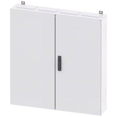 A white cupboard with two doors and a black handle, suitable for wall mounting.
