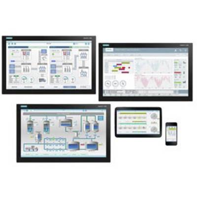 Various screens display technical control software with diagrams, data analyses, and process overviews for industrial applications.