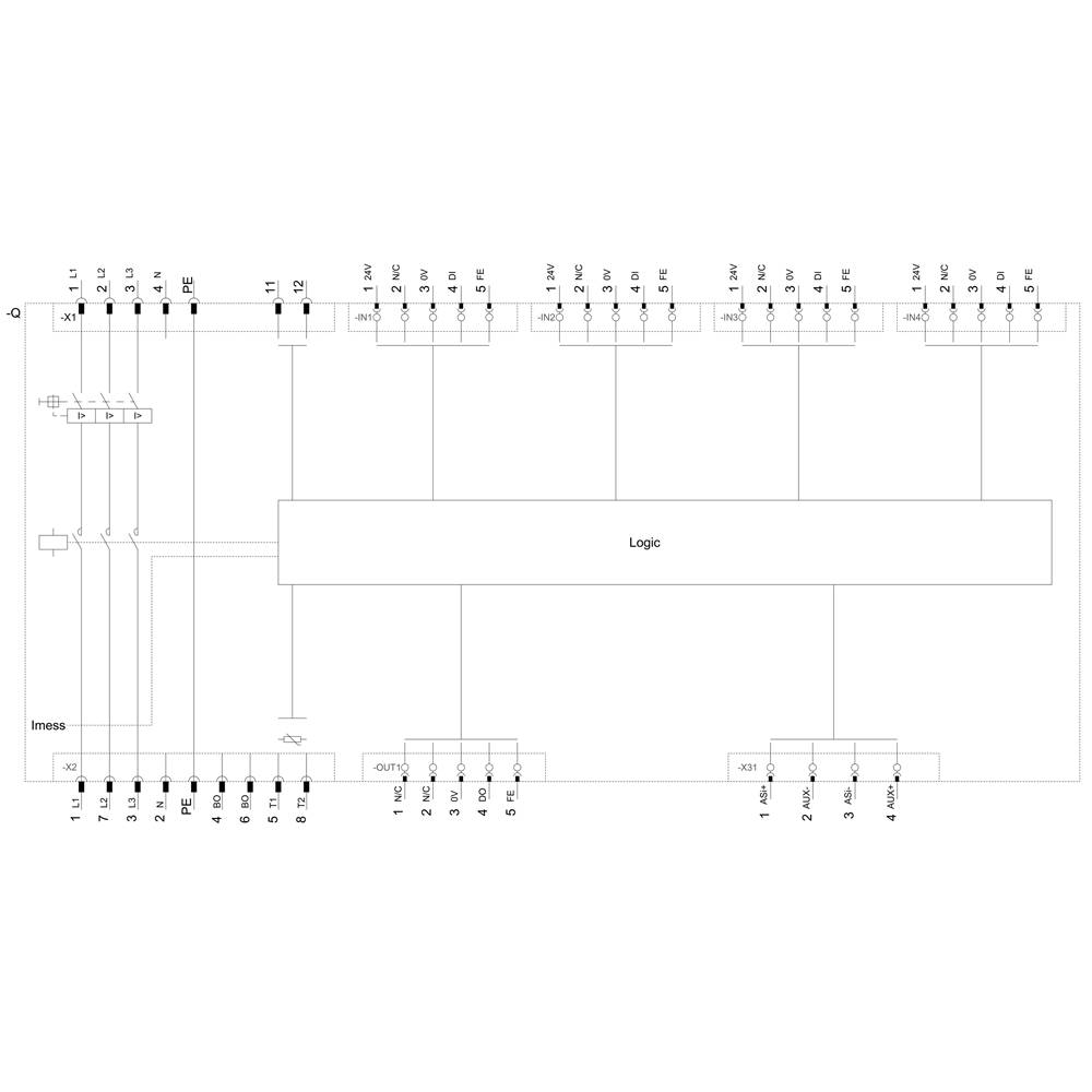 Diagram of a logic circuit with inputs and outputs. Shows connections and labels for circuit components.