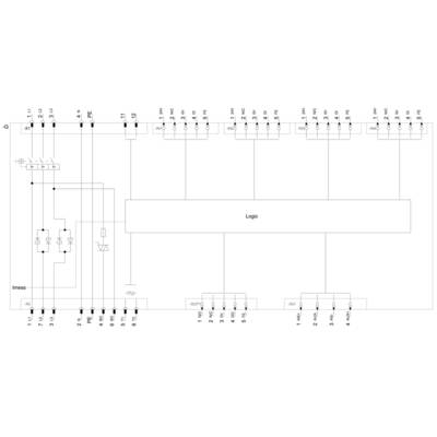 'Block diagram of a logical circuit: Shows inputs P0 to P7, a 'Logic' module and outputs O0 to O2.'