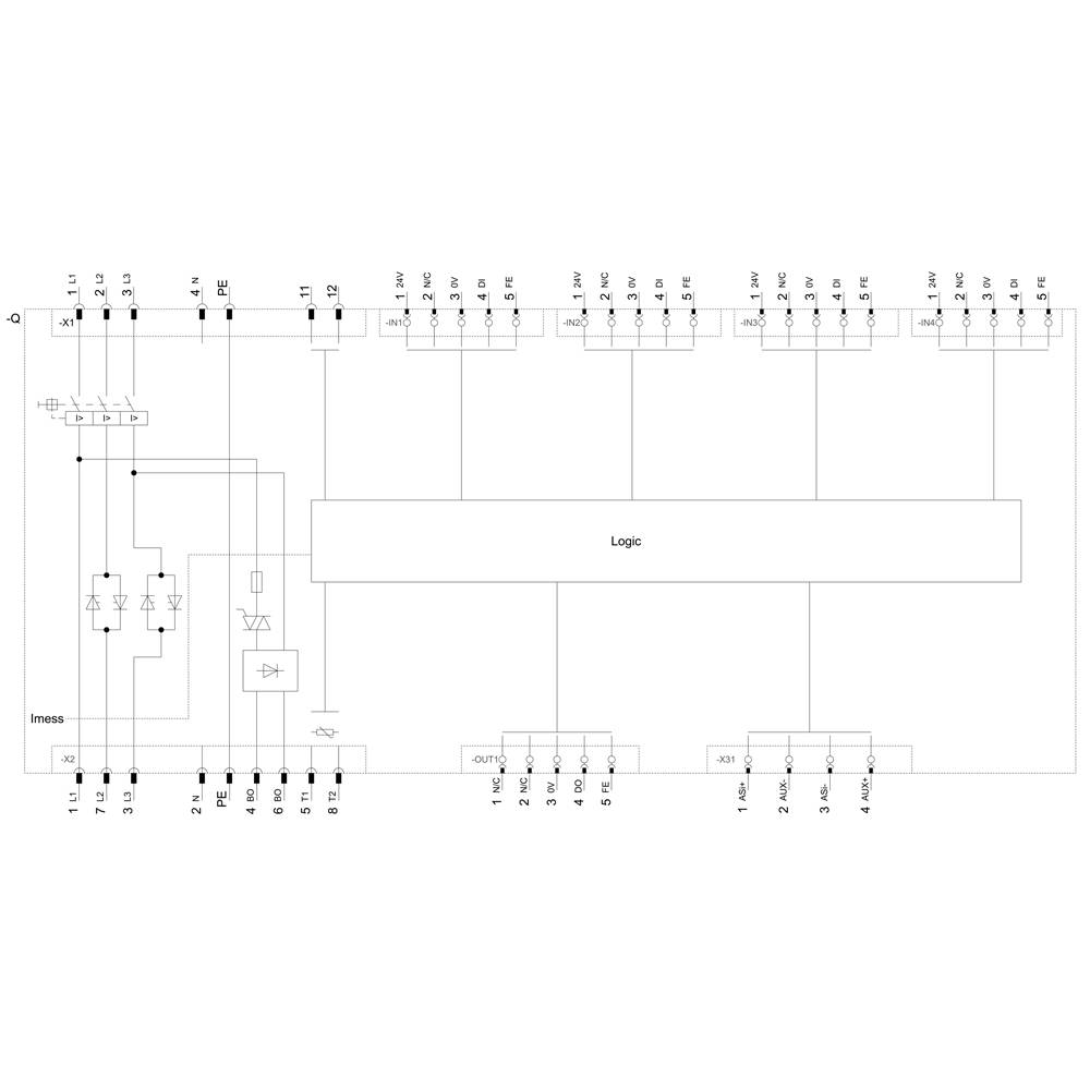 'Electronic block diagram shows logical circuit with multiple inputs and outputs connected by connection lines.'
