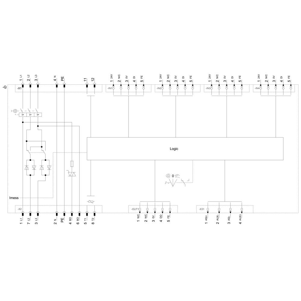 Circuit diagram of an electronic logic system showing components and connections. Main areas: input, logic, and output.