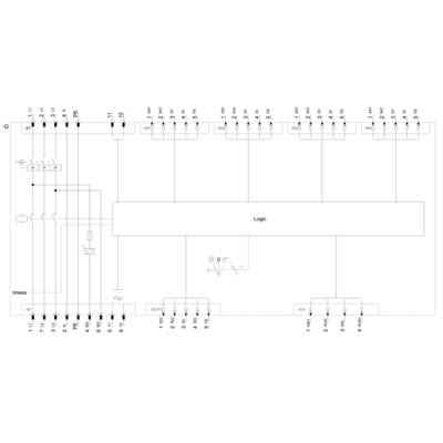 'Schematic representation of an electronic logic circuit with inputs and outputs, various components and connections.'