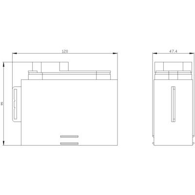 Technical drawing of a rectangular machine with dimensions: width 120 mm, height 95 mm, depth 47.4 mm, side and front view.