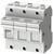 A three-pole circuit breaker from Siemens in white-grey. Suitable for protecting electrical circuits in buildings.