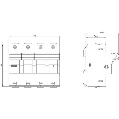 Technical Drawing of an Electrical Switch with Dimensions: Width 108 mm, Depth 69.9 mm, Height 90 mm. Shows Front and Side View.