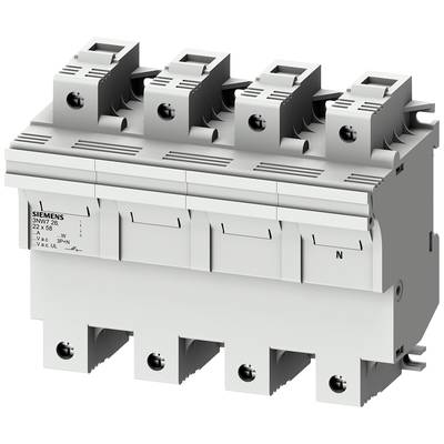 A four-pole Siemens power switch with white and grey elements, designed for use in electrical systems.