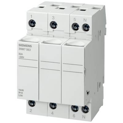 A white electrical four-pole circuit breaker, marked with numbers and letters, suitable for 32A and 690V.