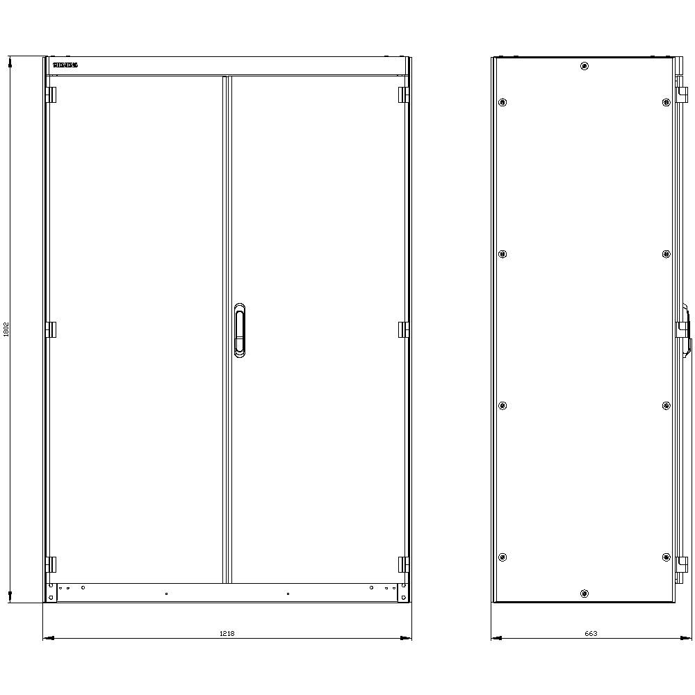 Wiring diagram of a rectangular cabinet with door handles, hinges, and dimensions: Width 1010 mm, Height 1682 mm, Depth 463 mm.