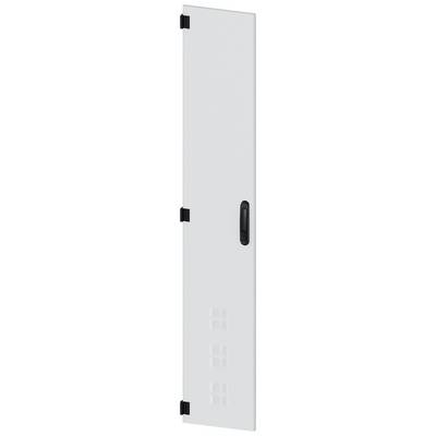 White door with black handle and ventilation slots at the bottom edge.