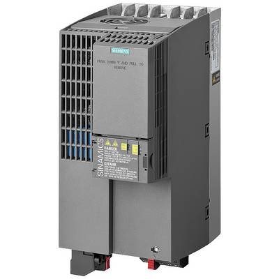 Siemens frequency converter in grey with ventilation slots and labels. Main component for controlling electric motors.