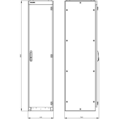 'Schematic drawing of a narrow, tall cabinet showing front and side views. Dimensions: Height 1952 mm, Width 418 mm, Depth 563 mm.'