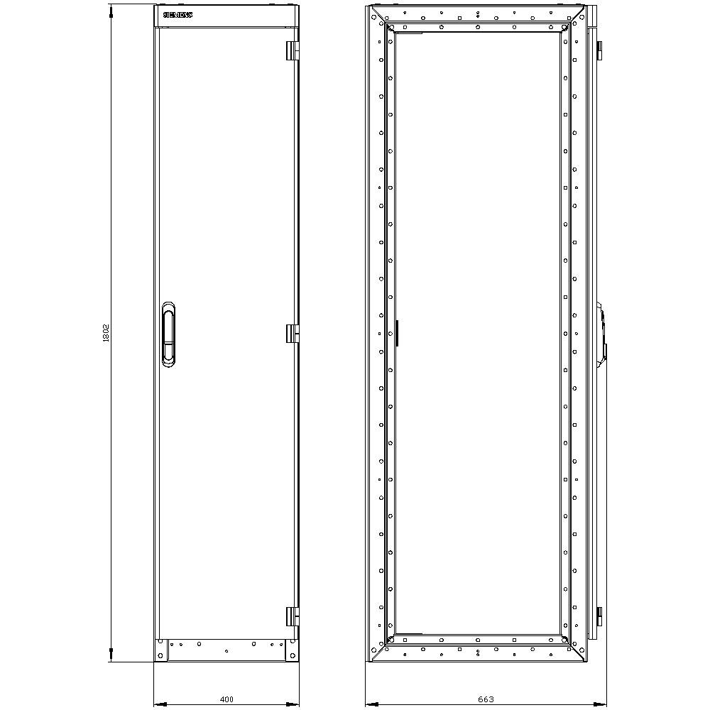 Technical drawing of a metal door with dimensions 400 mm width and 1862 mm height. Front and side elevations are shown.