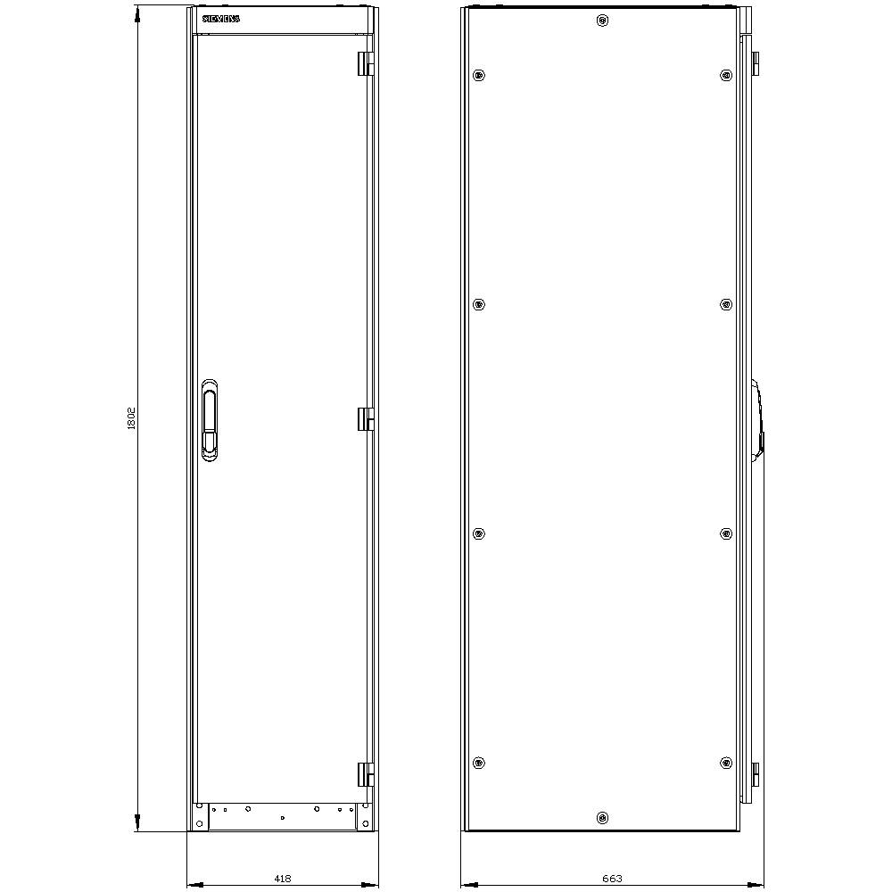 Technical Drawing of a Rectangular Cupboard with Dimensions: 1800 mm Height, 418 mm Width, 653 mm Depth. Front and Side View.