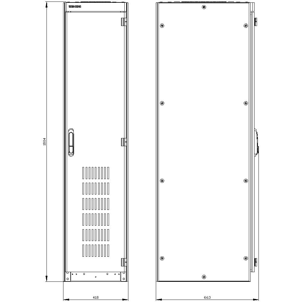 The image shows schematic drawings of a rectangular cabinet, front and side views, with dimensions: height 1940 mm, width 448 mm, depth 663 mm.
