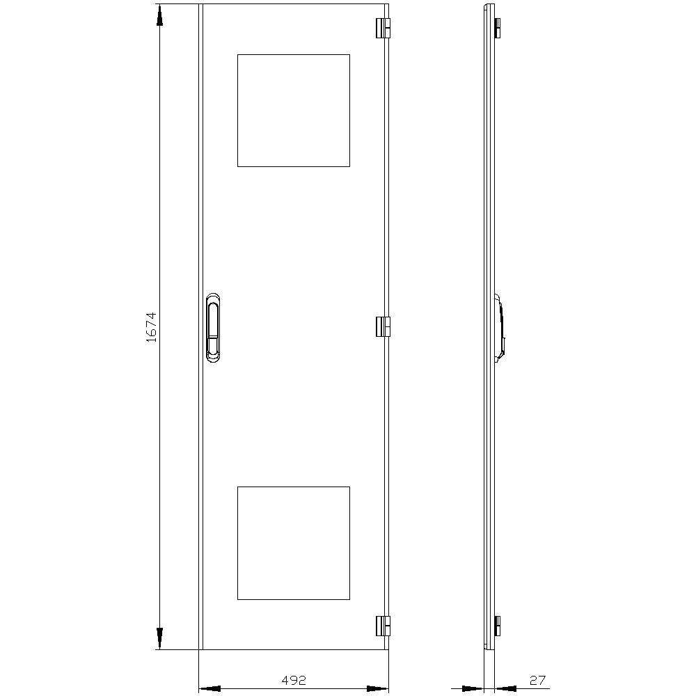 Technical drawing of a rectangular metal lid with handles on both sides, two recesses, and dimensions.