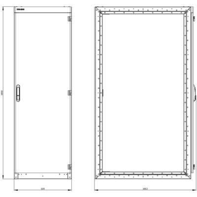 Door and Door Frame Architectural Drawing, showing dimensions: Door 580 x 2052 mm, Frame 785 x 2053 mm. Hinges on the right.