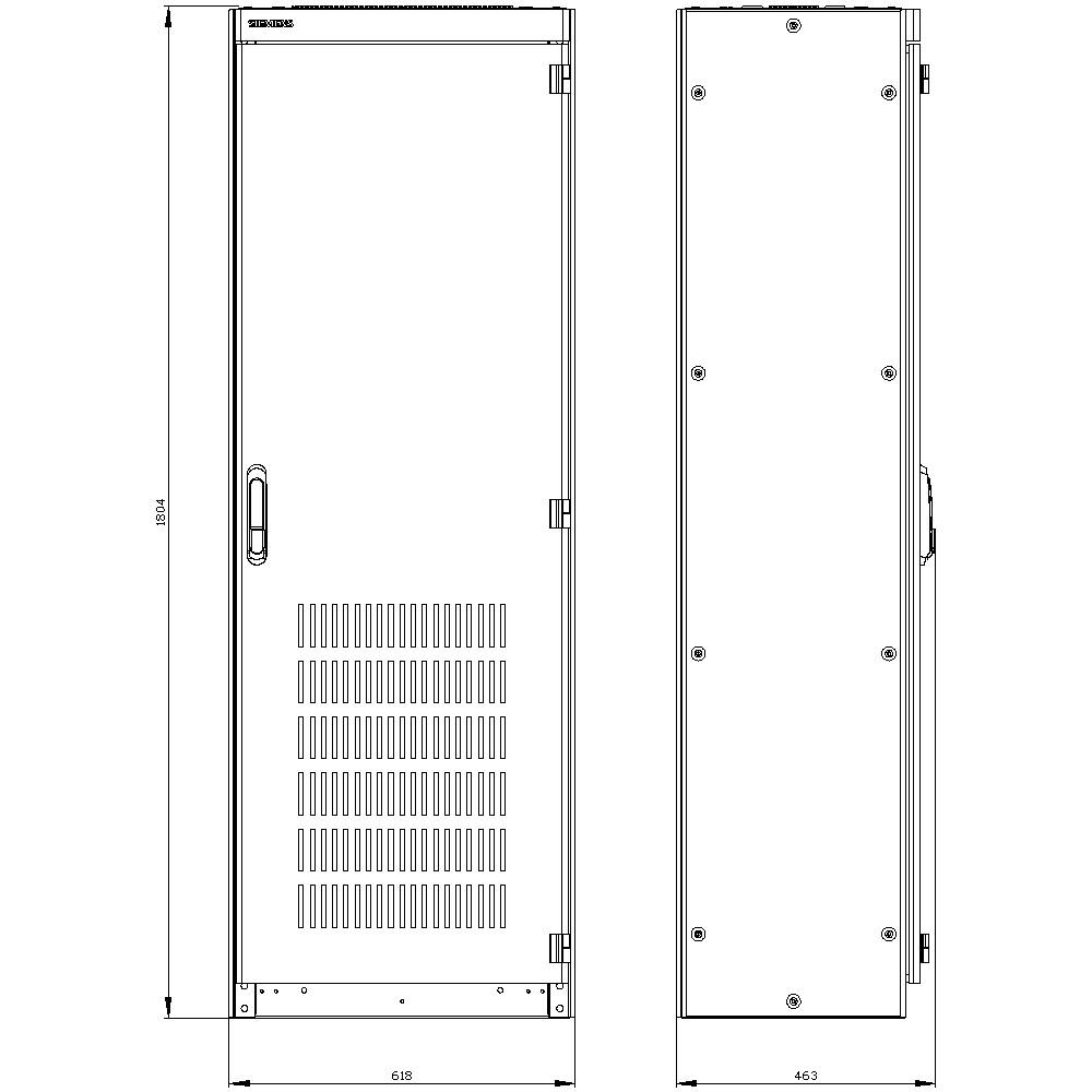 'Technical drawing of a rectangular cabinet with ventilation openings, front and side view with dimensions, 2284 mm high.'