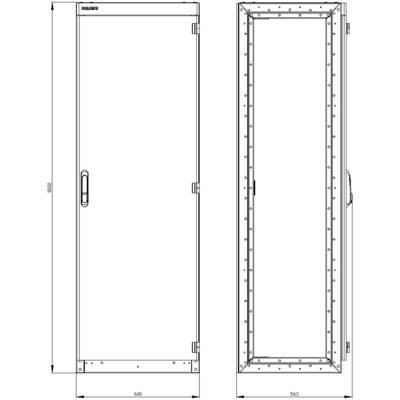 Technical Drawing of a Door with Dimensions: 1852 mm height, 600 mm width on the left, and 963 mm width on the right. Representation of the door and door frame.