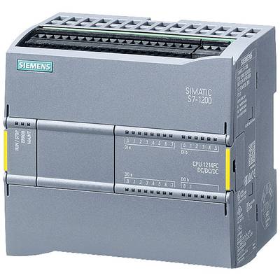 Industrial programmable control unit 'Siemens SIMATIC S7-1200', Model CPU 1214FC, with multiple connections and indicators.