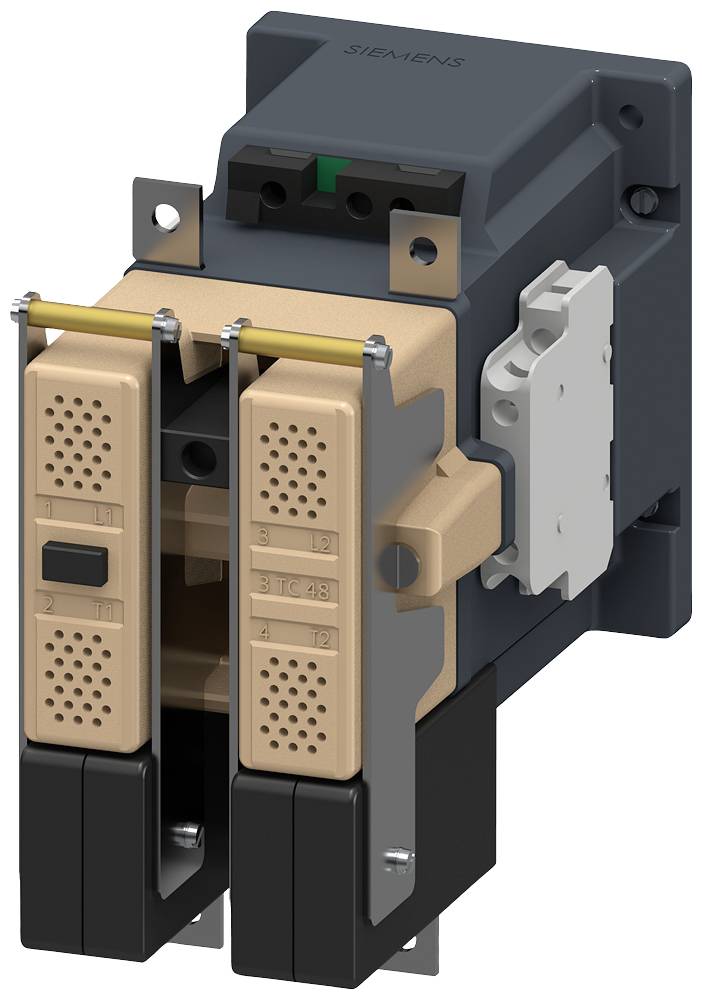 An electrical switch in an industrial design, mounted with connections at the top and bottom, suitable for high-voltage applications.