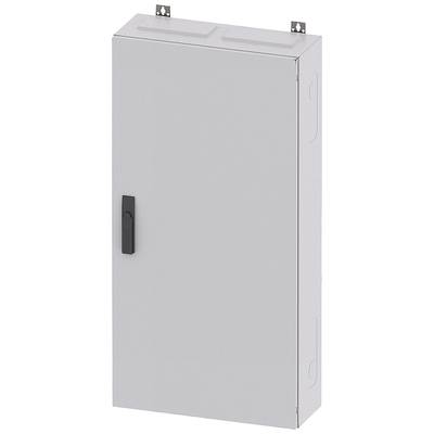 Grey, rectangular metal cabinet with a black handle, wall-mountable, for industrial or electrical applications.