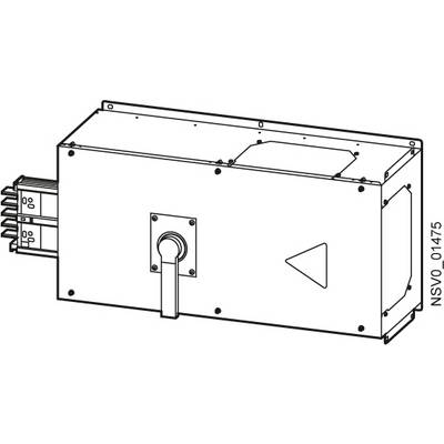 A rectangular enclosure with multiple connectors on the left side, a rotary handle in the centre, and a triangular symbol on the right.