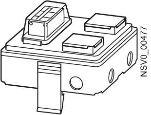 Technical drawing of an electrical component with rectangular and square components, number 'NSV0_00477' on the right.